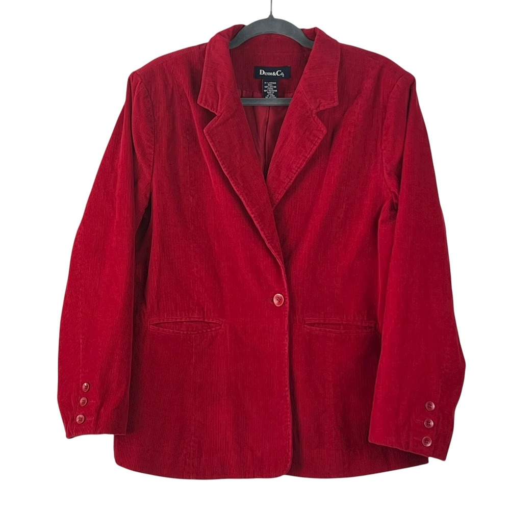 DENIM & CO Blazer Jacket Women's‎ Red Corduroy Single Button Size XL